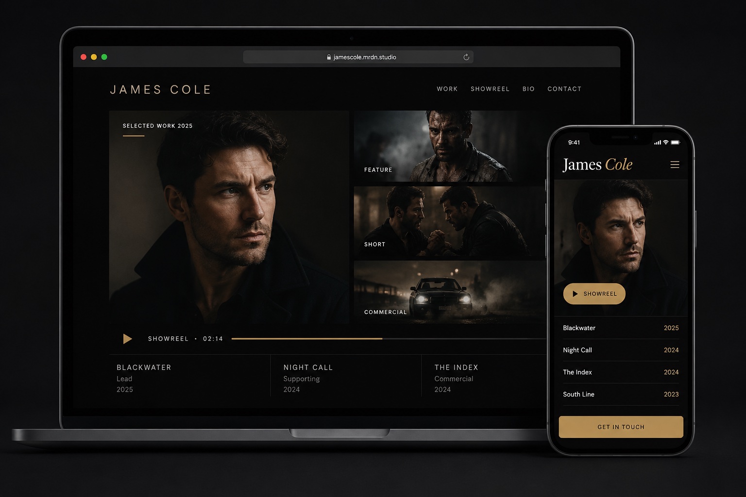 MRDN Studio performer website example — James Cole